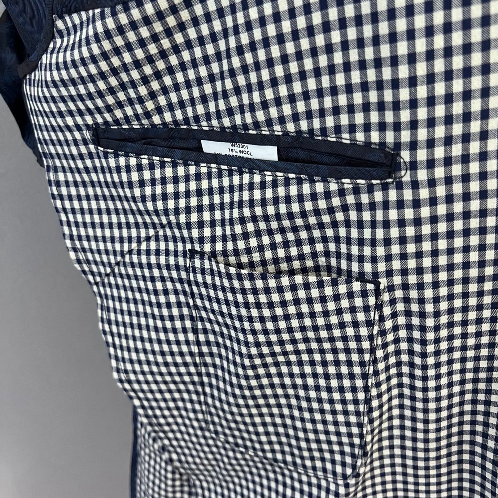 Kroon Sport Coat Mens 44R Navy Gingham Check Wool Blend Bono Blazer Stretch - Picture 14 of 16